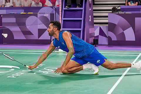 HS Prannoy during his men's singles Round of 16 badminton match